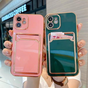 Electroplated Card Bag Plating Soft Phone Case For iPhone 14 13 12 11 Pro XS Max XR X 7 8Plus Protective Bumper Back Cover Coque Funda