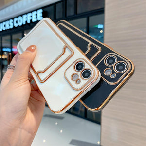 Electroplated Card Bag Plating Soft Phone Case For iPhone 14 13 12 11 Pro XS Max XR X 7 8Plus Protective Bumper Back Cover Coque Funda