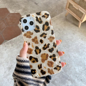 Vintage Glitter Leopard Phone Case for iPhone 12 11 Pro Max XR XS 7 8plus Cute Shell Soft Tpu Leopard Print Marble Cover