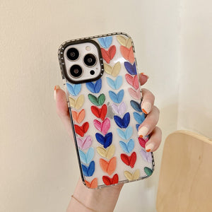 Cute Pink Oil Painting Watercolor Love Heart Phone Case For iPhone 11 12 13 Pro Xs Max X Xr 7 8 Puls SE 2 Shockproof Soft Cover