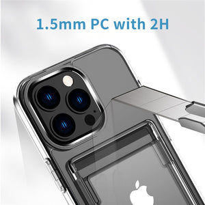 Luxury Shockproof Acrylic Hard Case For iPhone 11 12 13 Pro Wallet Card Slots Clear Soft Silicon TPU Cover For iPhone13 Pro Max