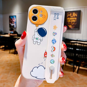 Cute Cartoon Astronaut  Wrist Band Phone Case  For iPhone 14 13 11 12 Pro Max XS Max XR X 8 7 Plus SE 2020 Soft Bumper Back Cover