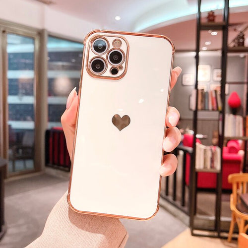 LOVE Heart Electroplated iPhone 13 pro max Case - White