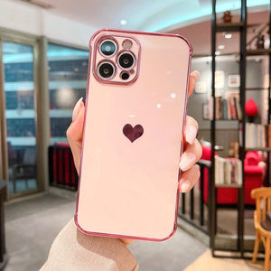 LOVE Heart Electroplated iPhone 13 pro max Case - PINK